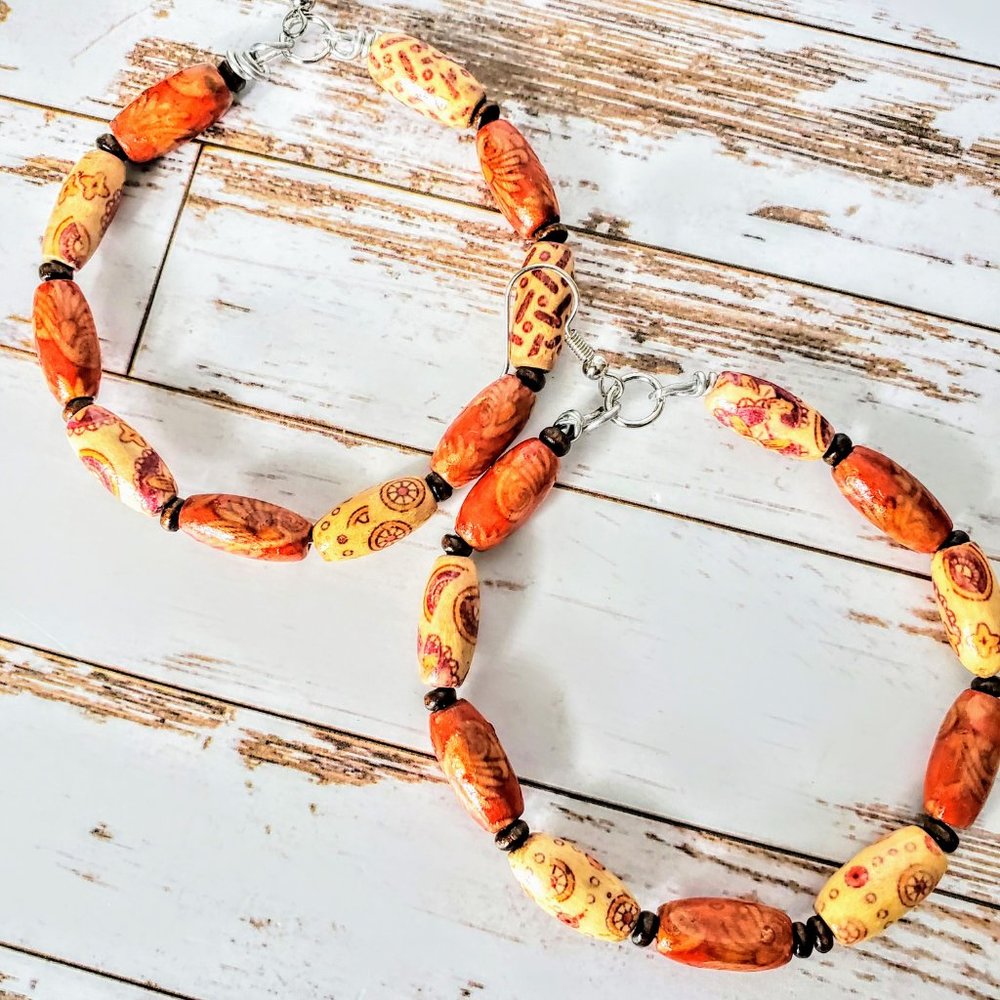 Artisan Colorful Wooden Bead Hoop Earrings